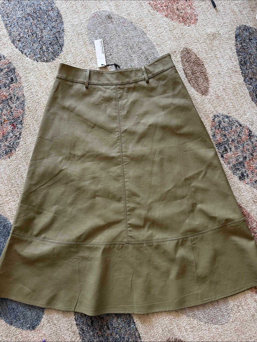 Haute Monde Olive Green faux leather  A-Line Midi Skirt Large L NEW NWT zip side